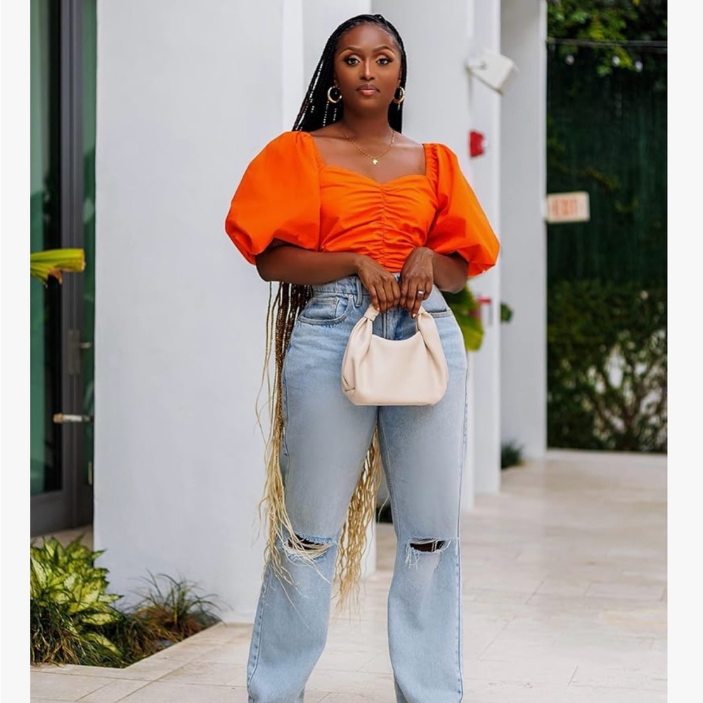 The Drop Women's Fire Orange Puff Sleeve Sweetheart Top by @tenickab XXL
